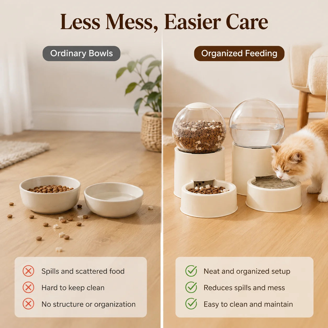 Automatic Gravity Feeder And Water Dispenser For Cats Spill Proof