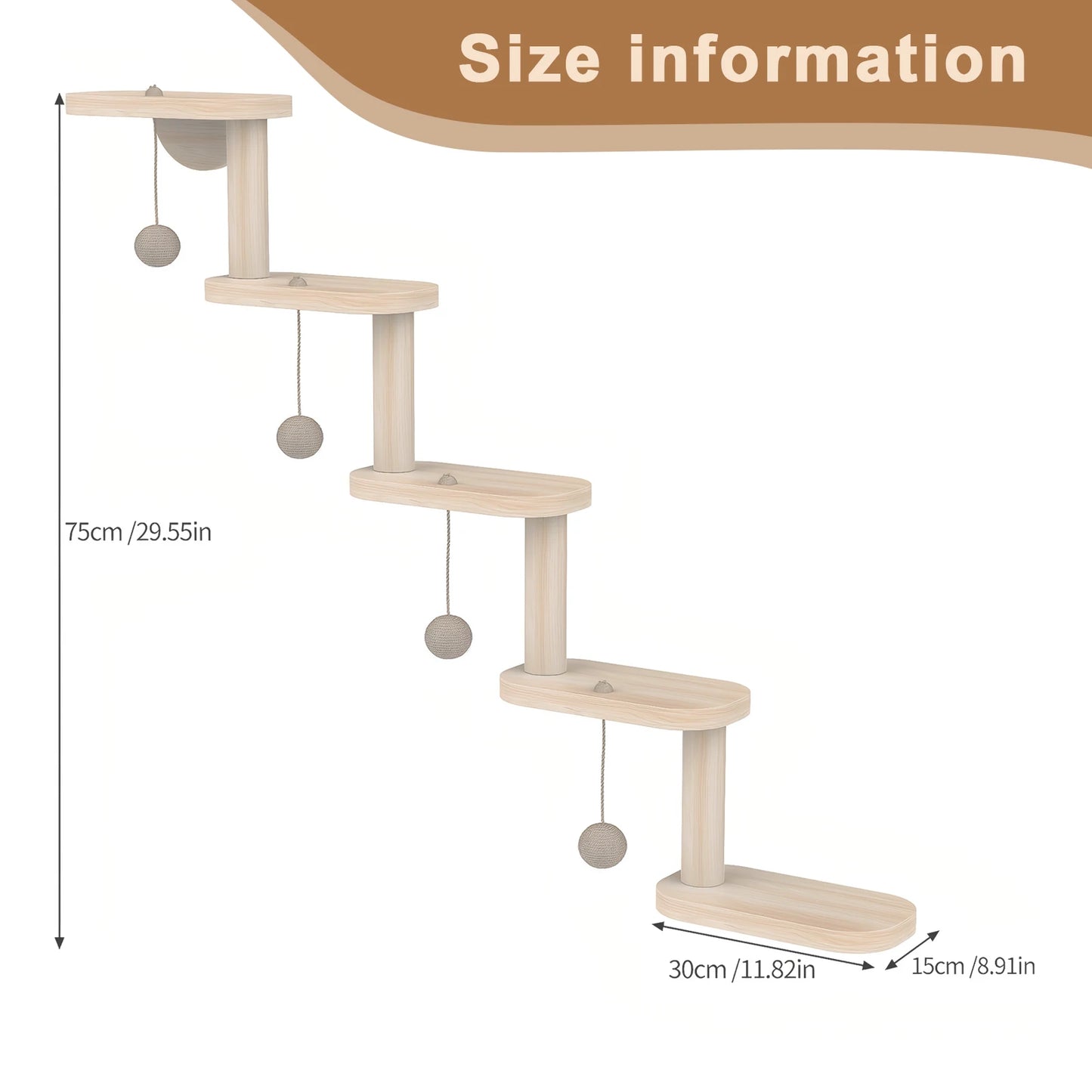 Five Step Wooden Cat Climbing Frame Wall Mounted