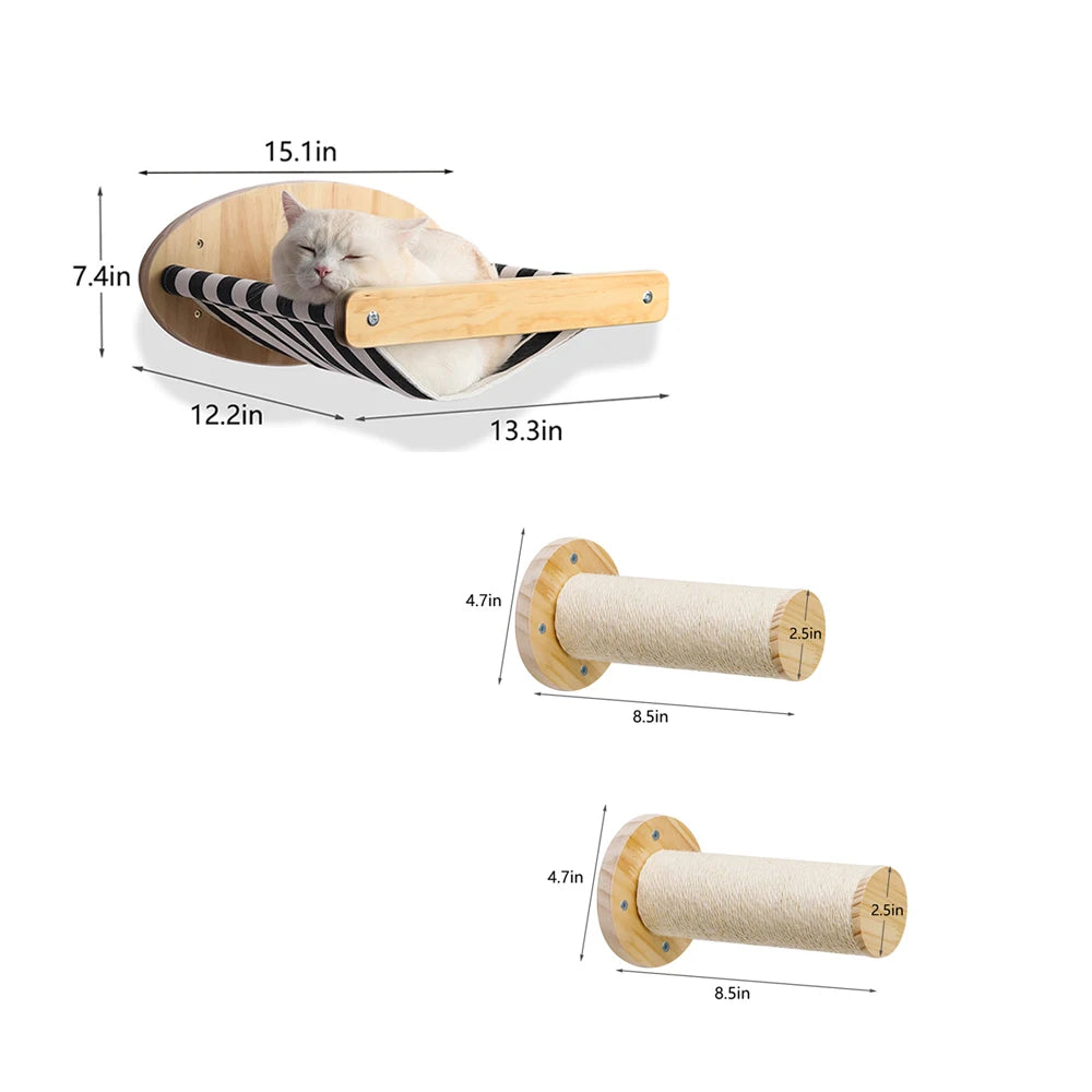 PETRAVEL Cat Wall Mounted 3-Piece Hammock And Scratching Post Set
