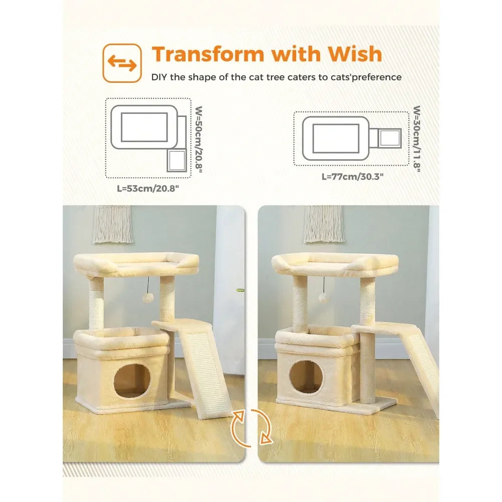 XMSJ Indoor Cat Tree with Sisal Posts, Cat Condo and Perch