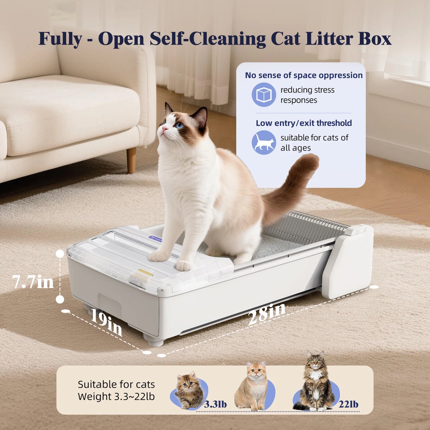Fully Open Self Cleaning Cat Litter Box With App Control