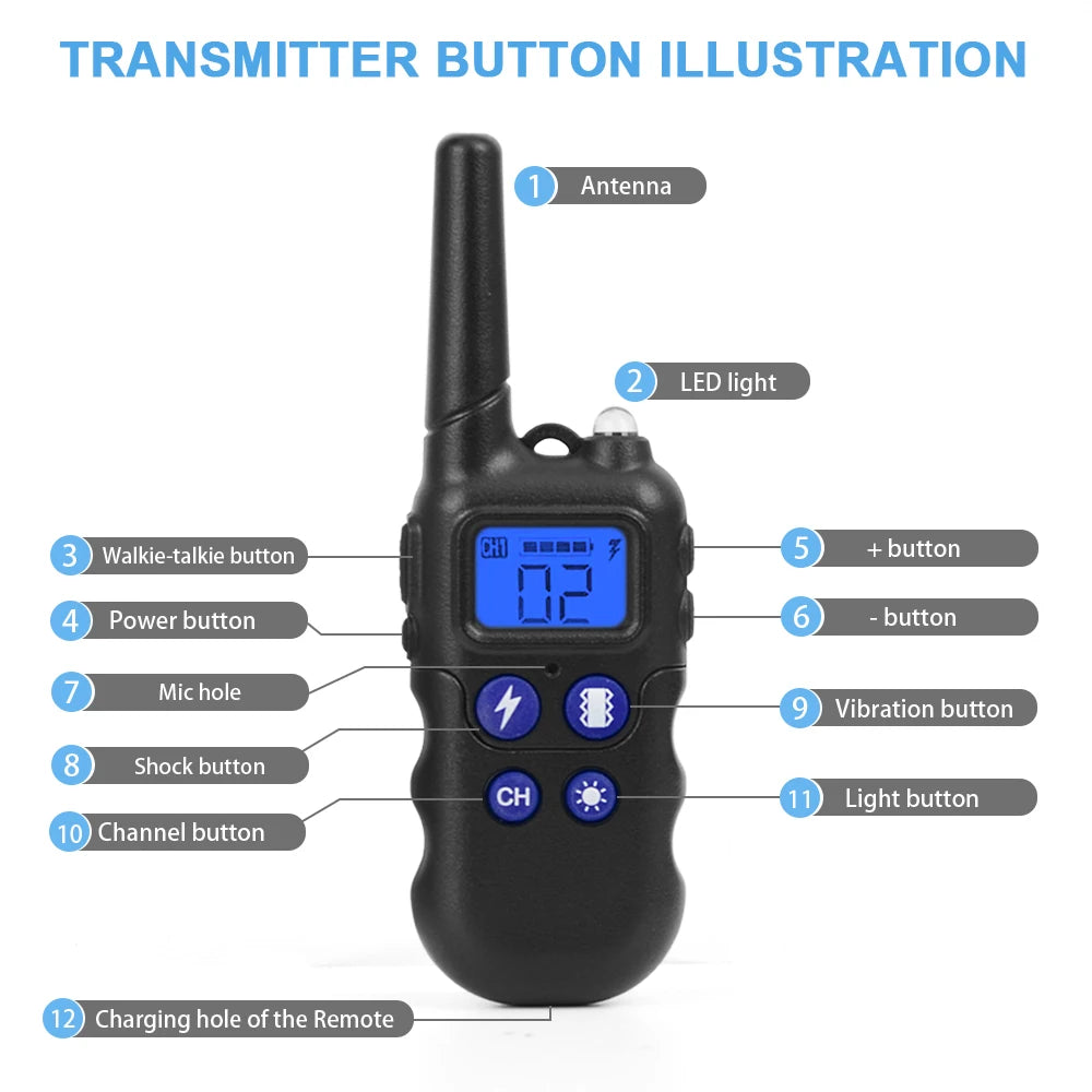 Wodondog 2km Dog Training Collar With Walkie Talkie Rechargeable Waterproof