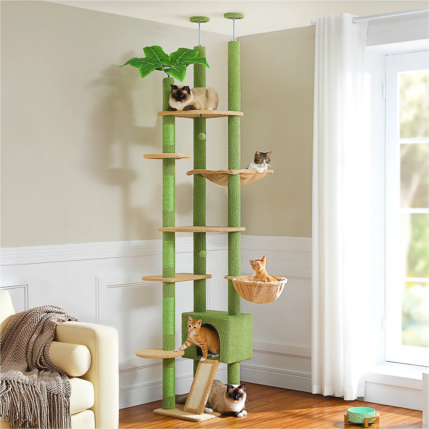 PAWZ Road Height Adjustable Wooden Cat Tree Sisal Posts Hammock