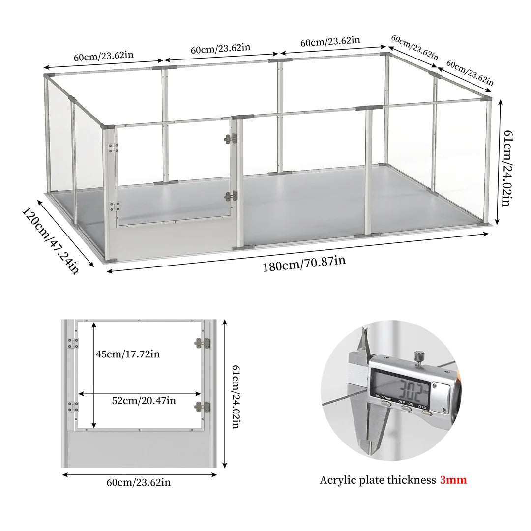 BINGOPAW Clear Acrylic Dog Playpen Whelping Pad Waterproof Pet Fence