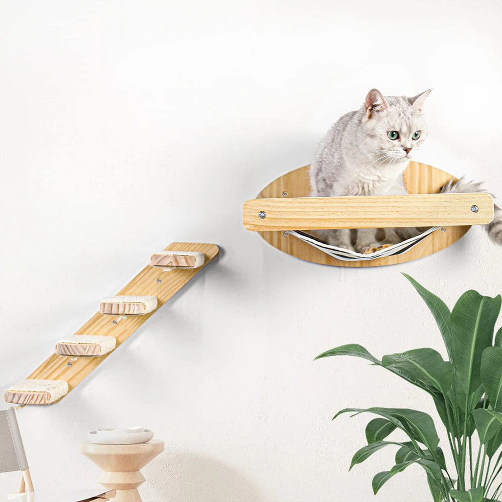 PETRAVEL Cat Wall Mounted 3-Piece Hammock And Scratching Post Set