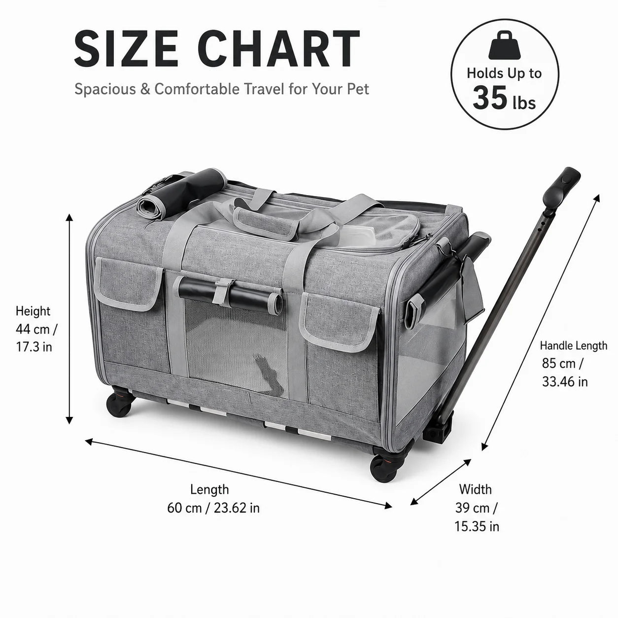 XMSJ Cat And Dog Travel Carrier With Wheels Detachable Rolling Bag