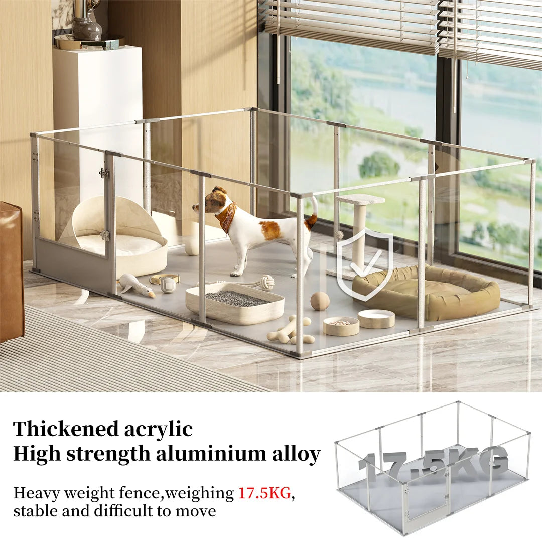 BINGOPAW Clear Acrylic Dog Playpen Whelping Pad Waterproof Pet Fence