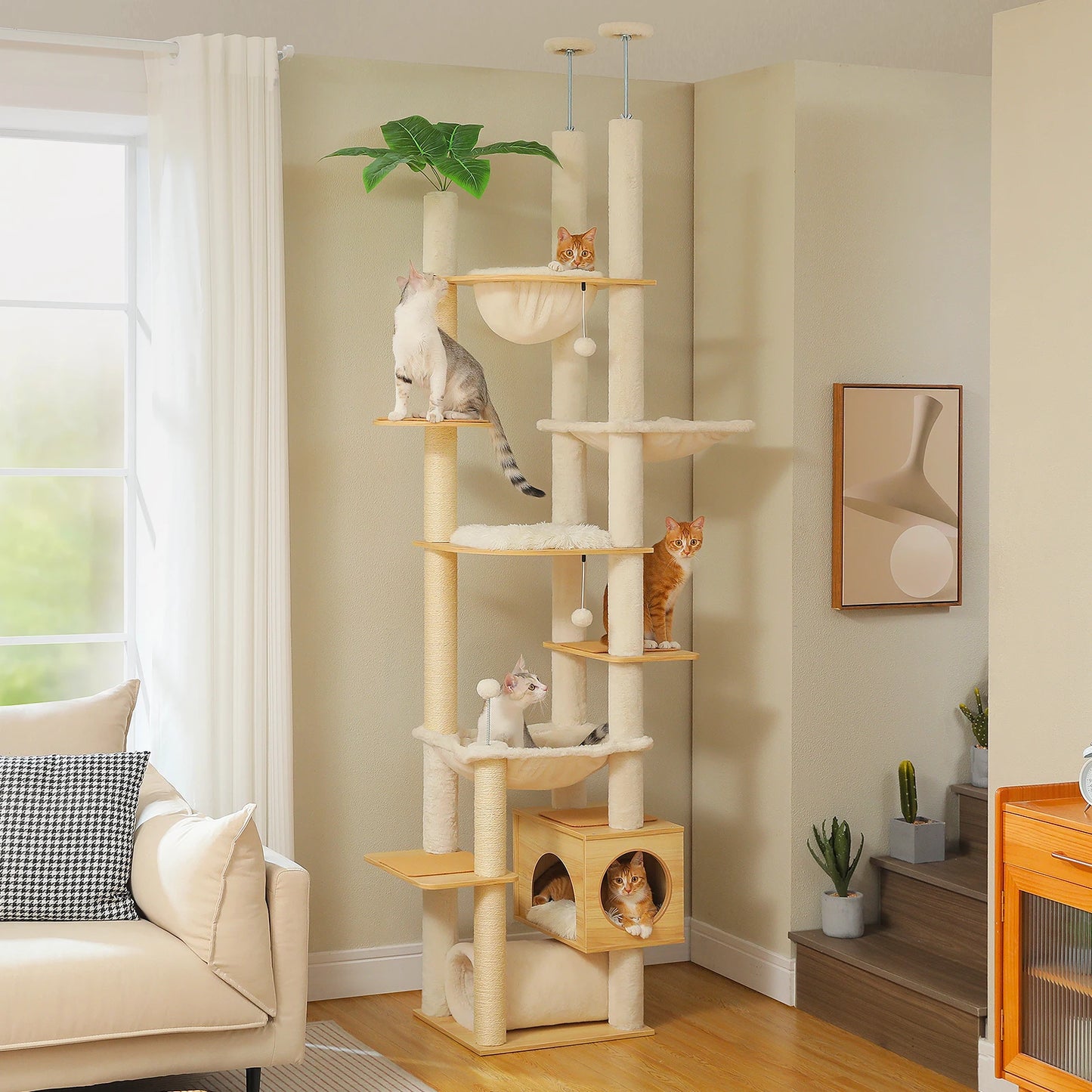 PAWZ Road Height Adjustable Wooden Cat Tree Sisal Posts Hammock