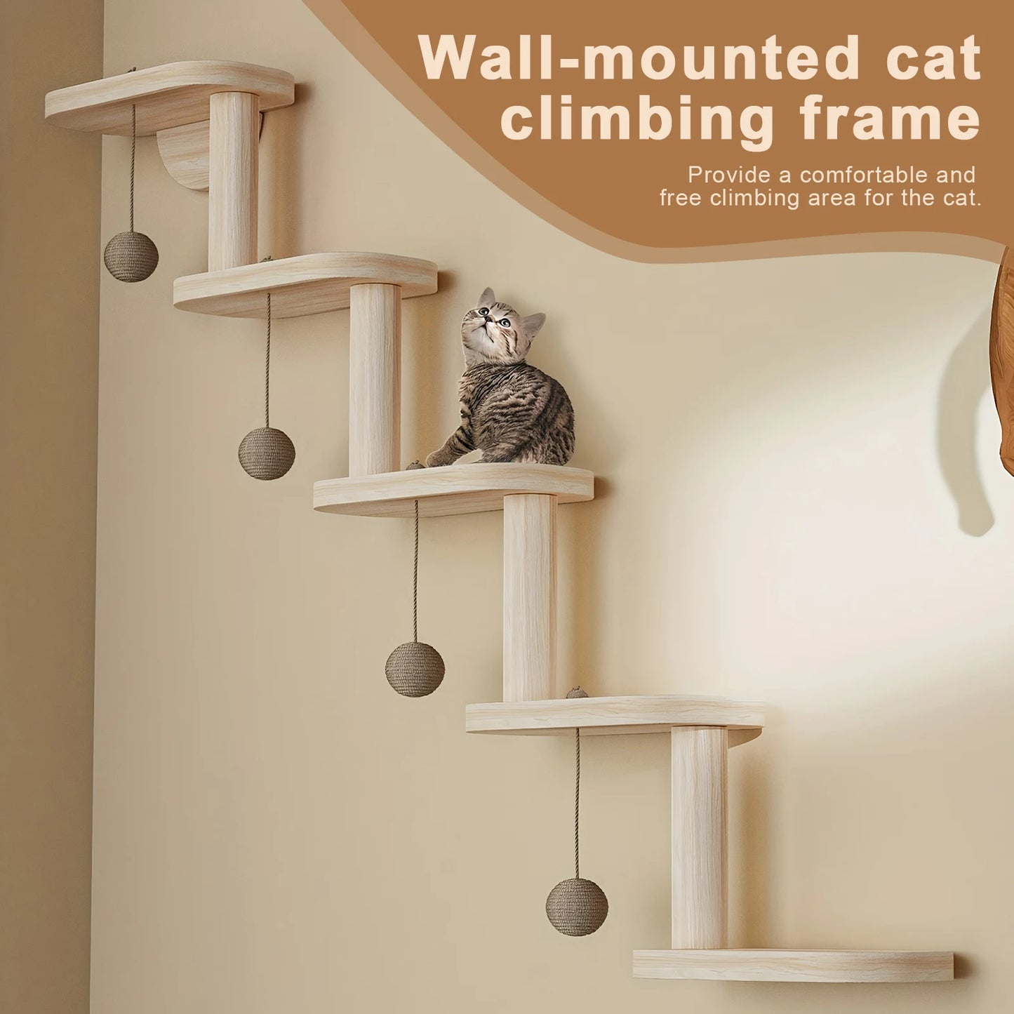 Five Step Wooden Cat Climbing Frame Wall Mounted