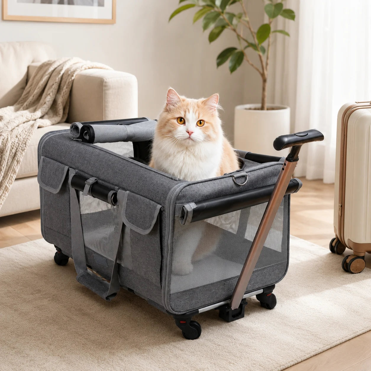 XMSJ Cat And Dog Travel Carrier With Wheels Detachable Rolling Bag