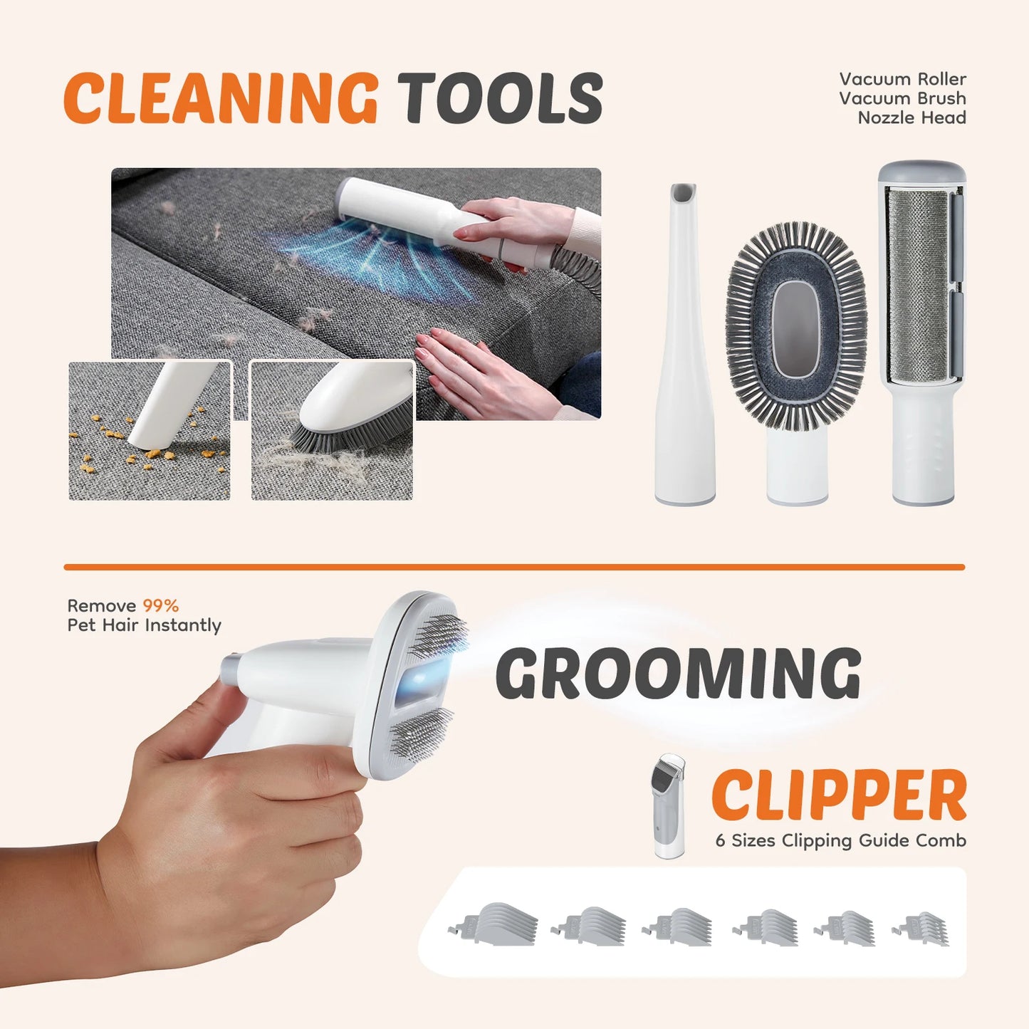 JHK 2.5L Pet Grooming Vacuum Kit 3 Suction Modes Clippers