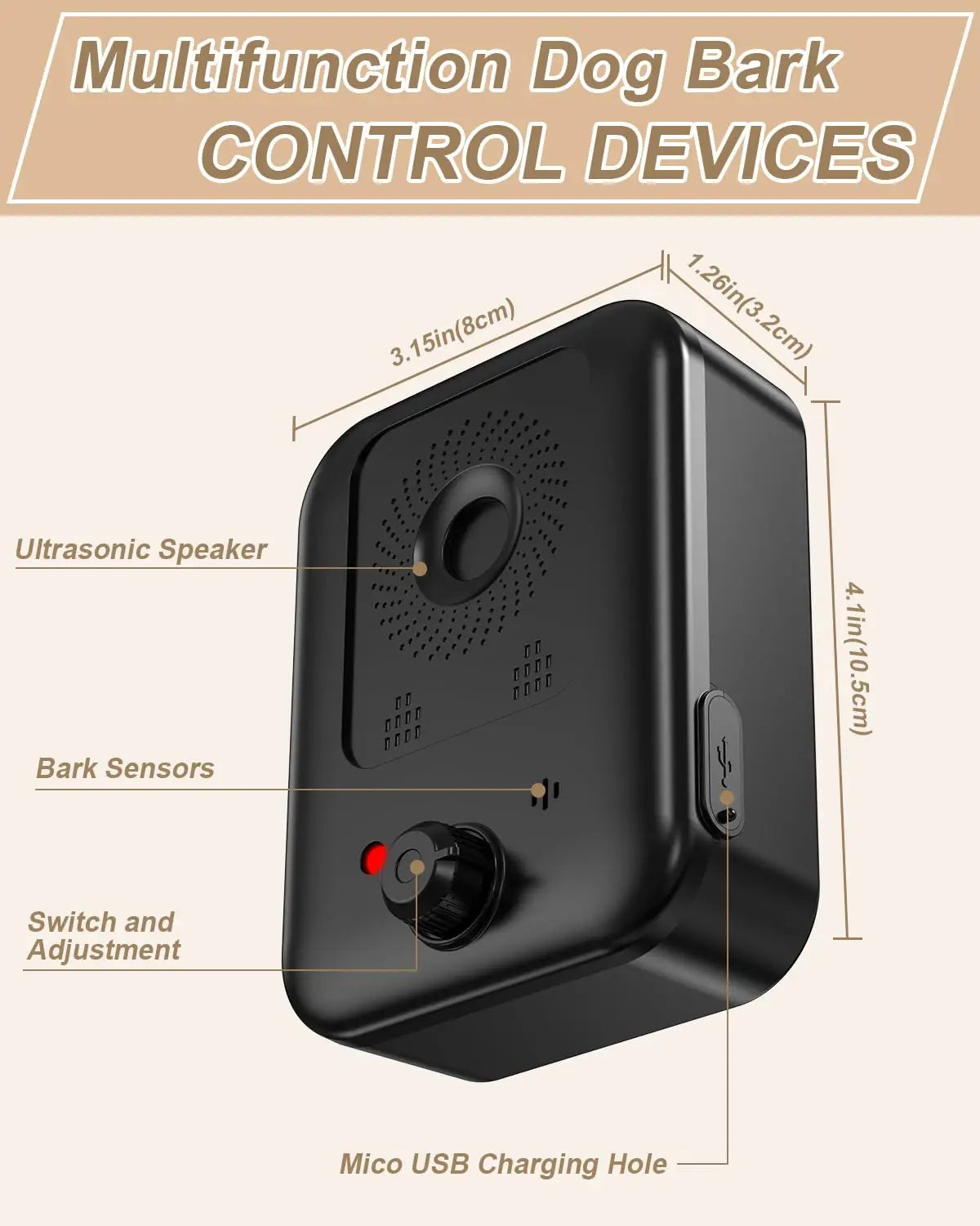 Automatic Ultrasonic Bark Control Device For Dogs Indoor Outdoor Rechargeable