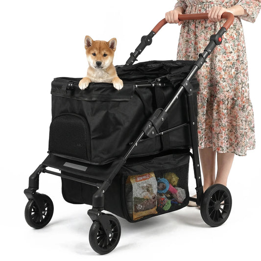 Foldable Pet Cart With All Terrain 360 Wheels Removable Cushion