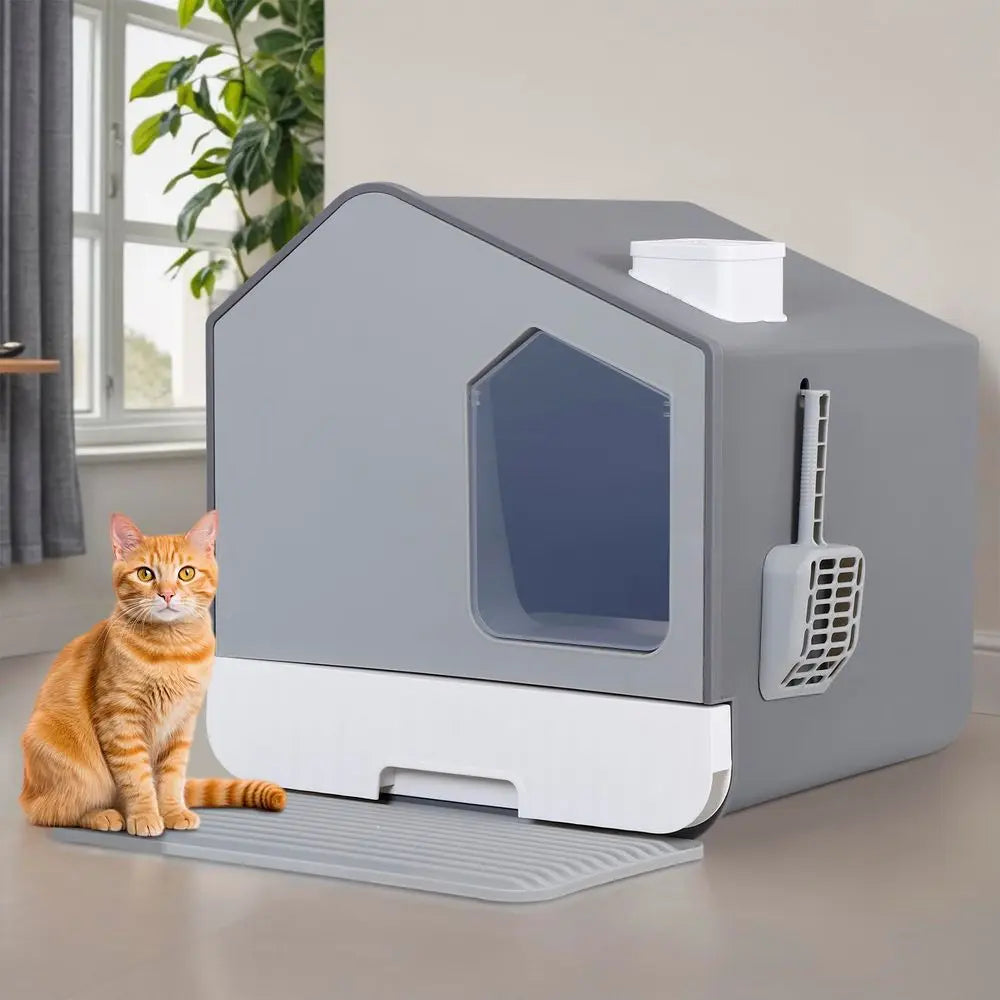 Large Enclosed Cat Litter Box Enclosure With Privacy Mat