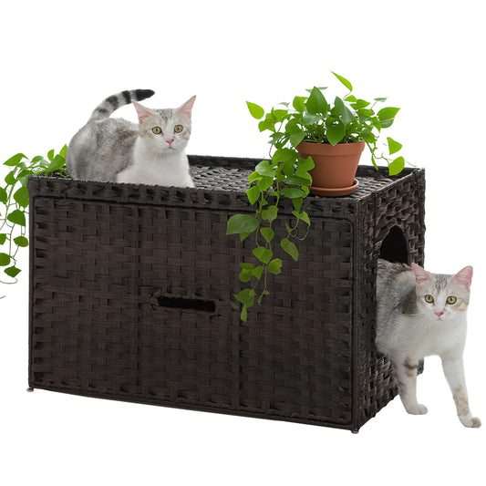 PEQULTI Rattan Cat Litter Box Enclosure With Taller Doorway