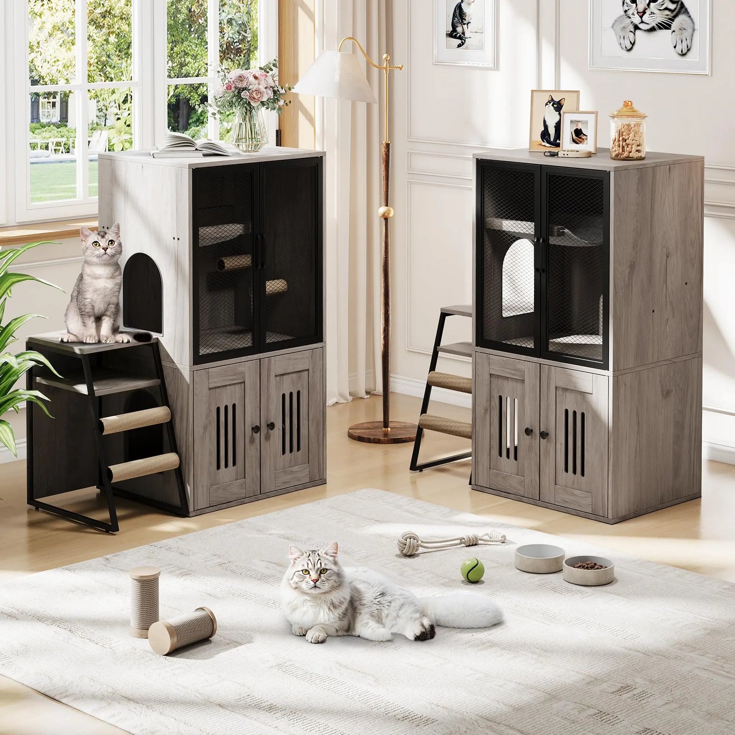 HiMISS Cat Litter Box Furniture Enclosed With Doors Storage Odor Control