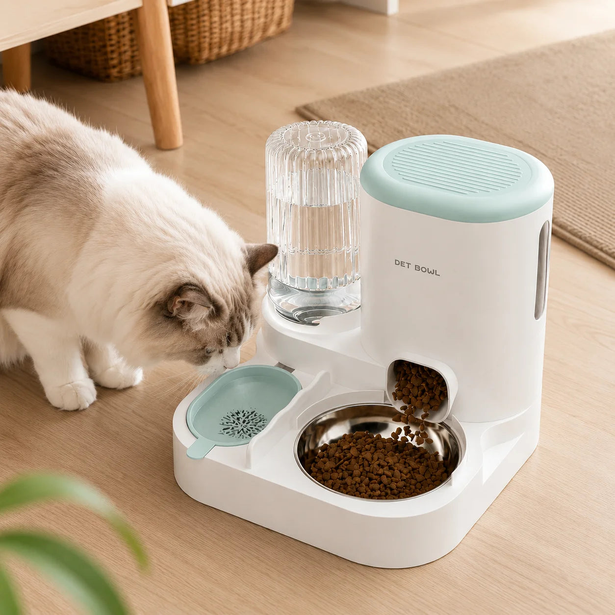 Automatic Pet Feeder And Water Dispenser 2 In 1 Food Bowl Station