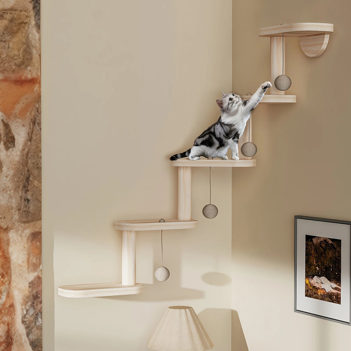 Five Step Wooden Cat Climbing Frame Wall Mounted