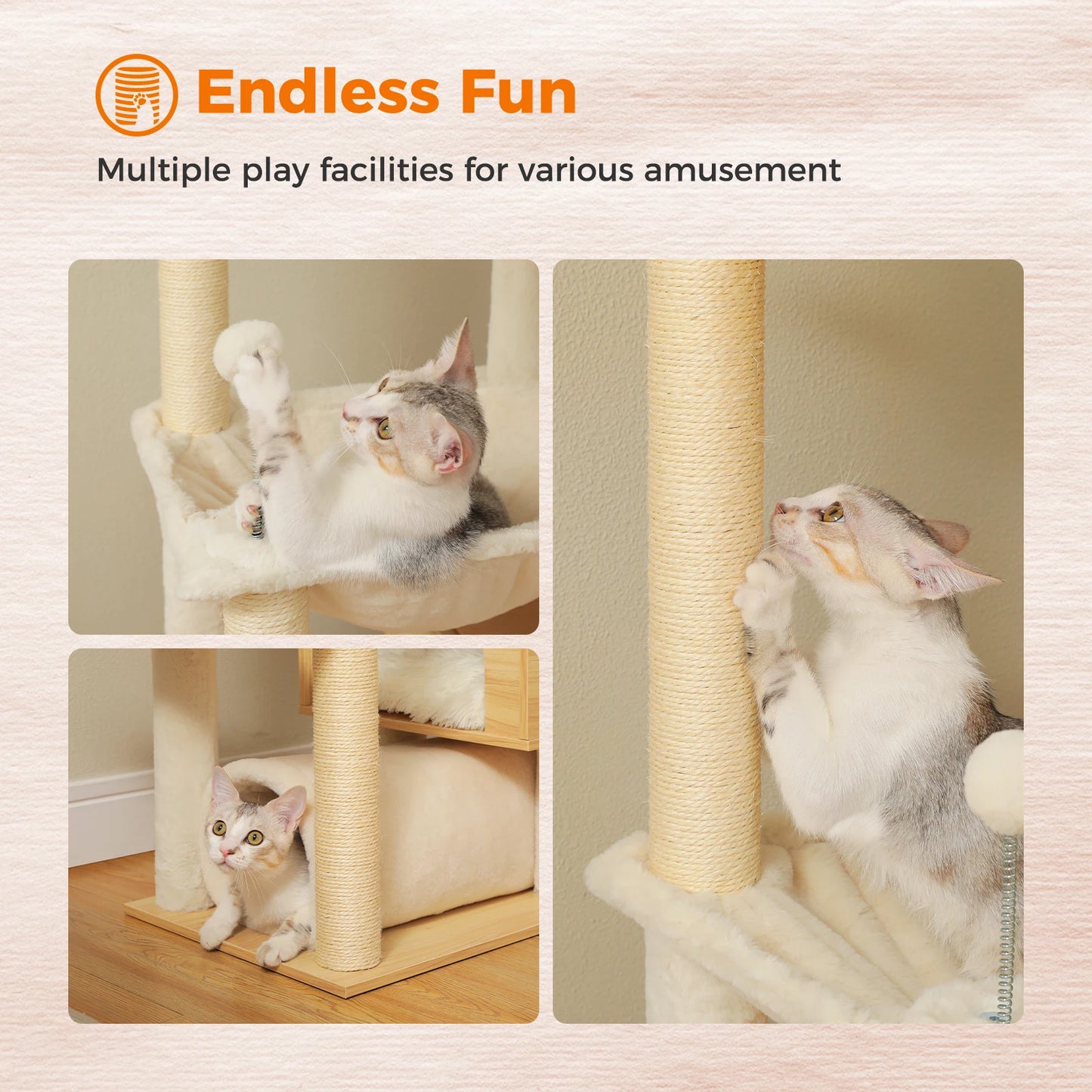 PAWZ Road Height Adjustable Wooden Cat Tree Sisal Posts Hammock