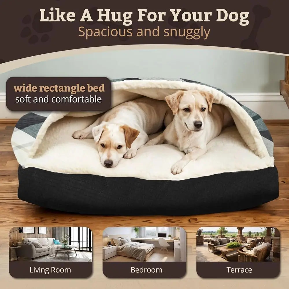 Indoor Cave Dog Bed Covered Calming Burrow With Blanket