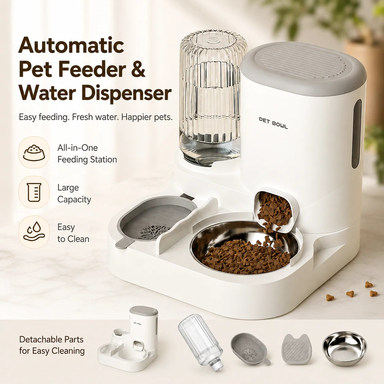 Automatic Pet Feeder And Water Dispenser 2 In 1 Food Bowl Station