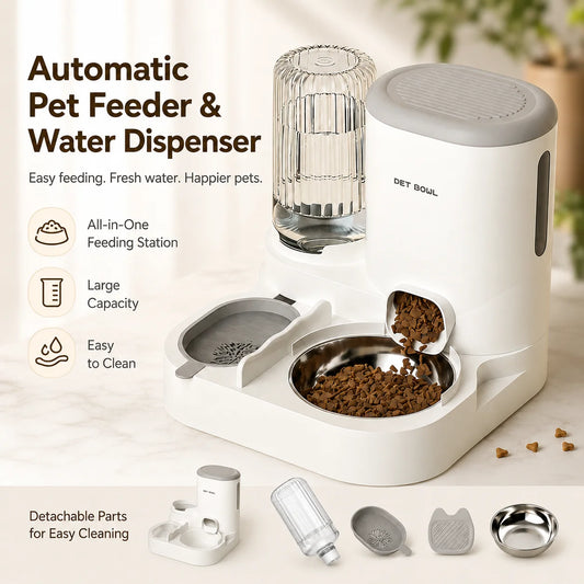 Automatic Pet Feeder And Water Dispenser 2 In 1 Food Bowl Station