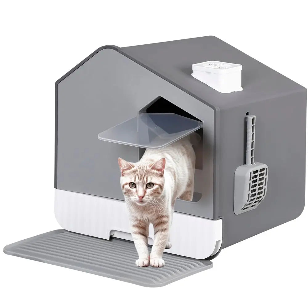 Large Enclosed Cat Litter Box Enclosure With Privacy Mat