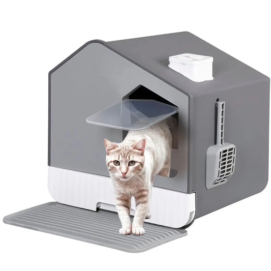 Large Enclosed Cat Litter Box Enclosure With Privacy Mat