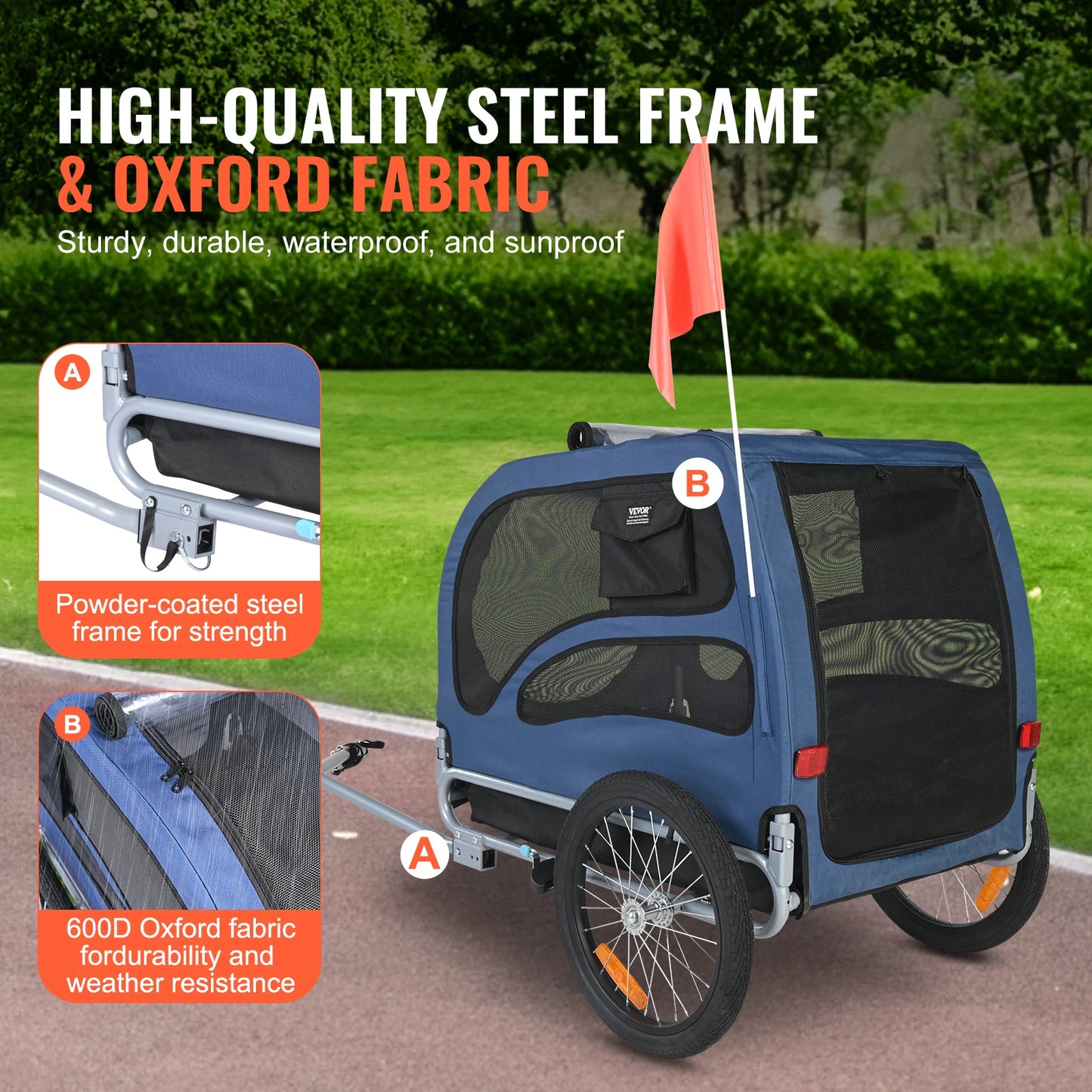 Pet Bike Trailer Carrier for Dogs 100 Lb Capacity Reflectors