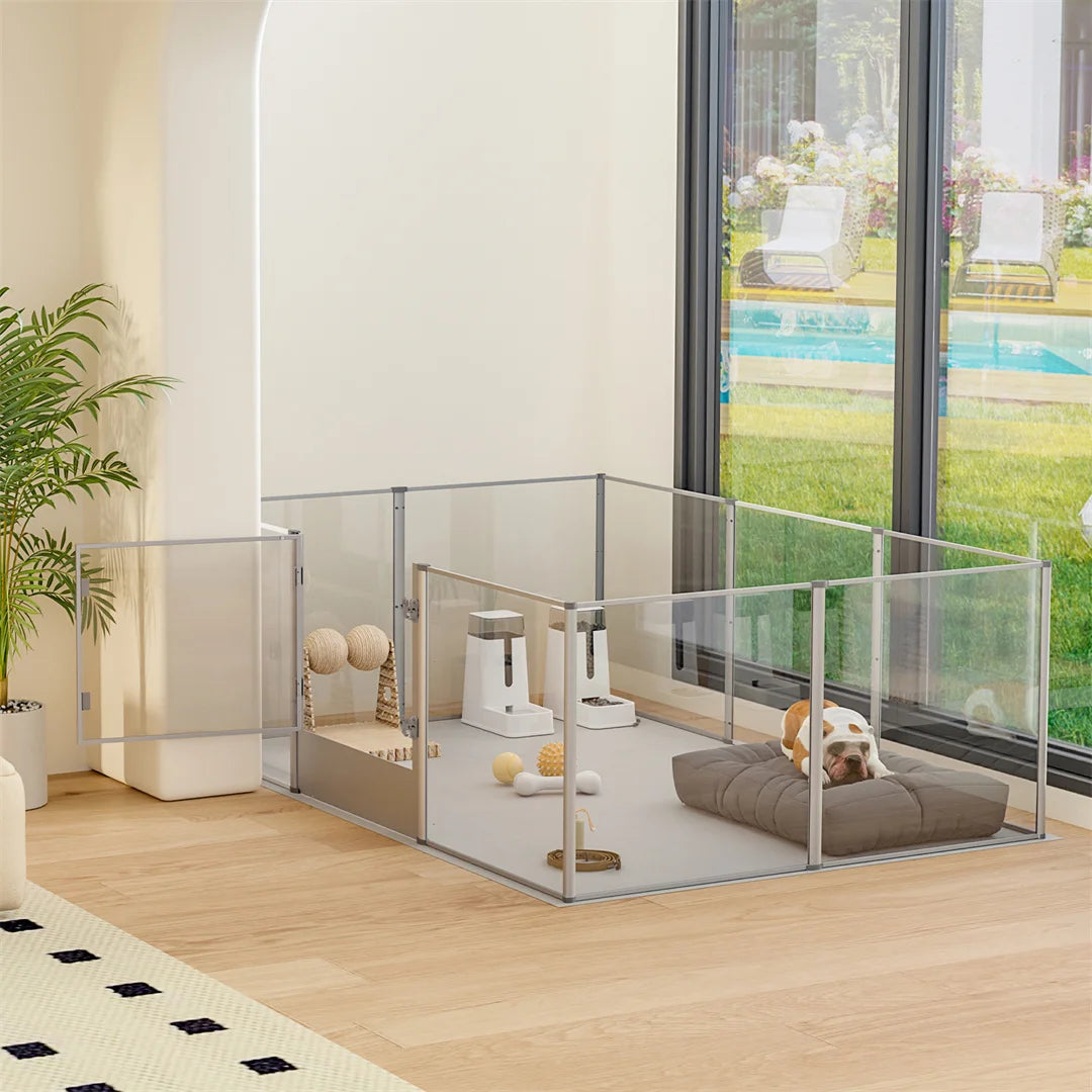 BINGOPAW Clear Acrylic Dog Playpen Whelping Pad Waterproof Pet Fence