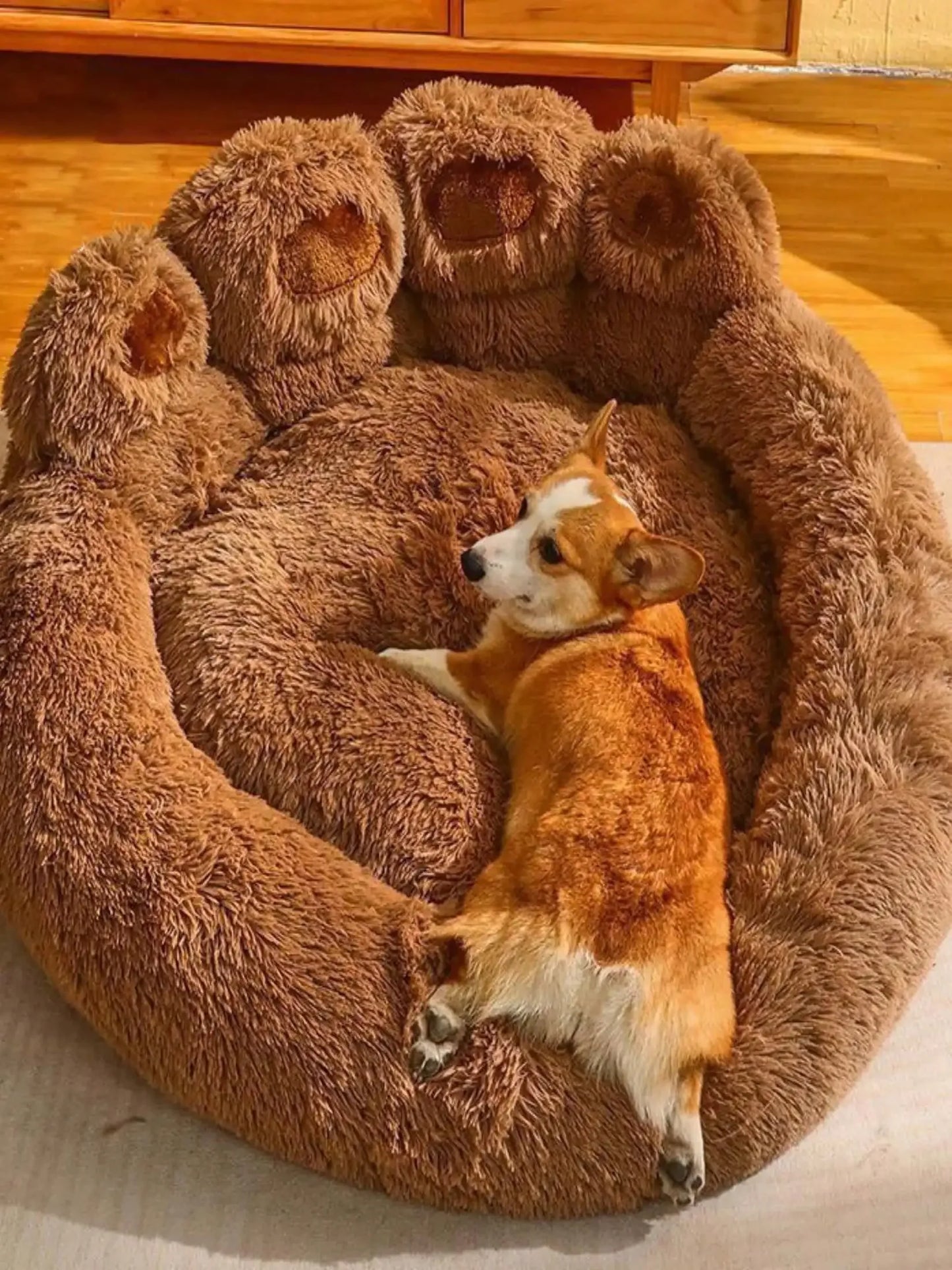Bear Paw Plush Pet Mat Bed With Non Slip Base For Cats