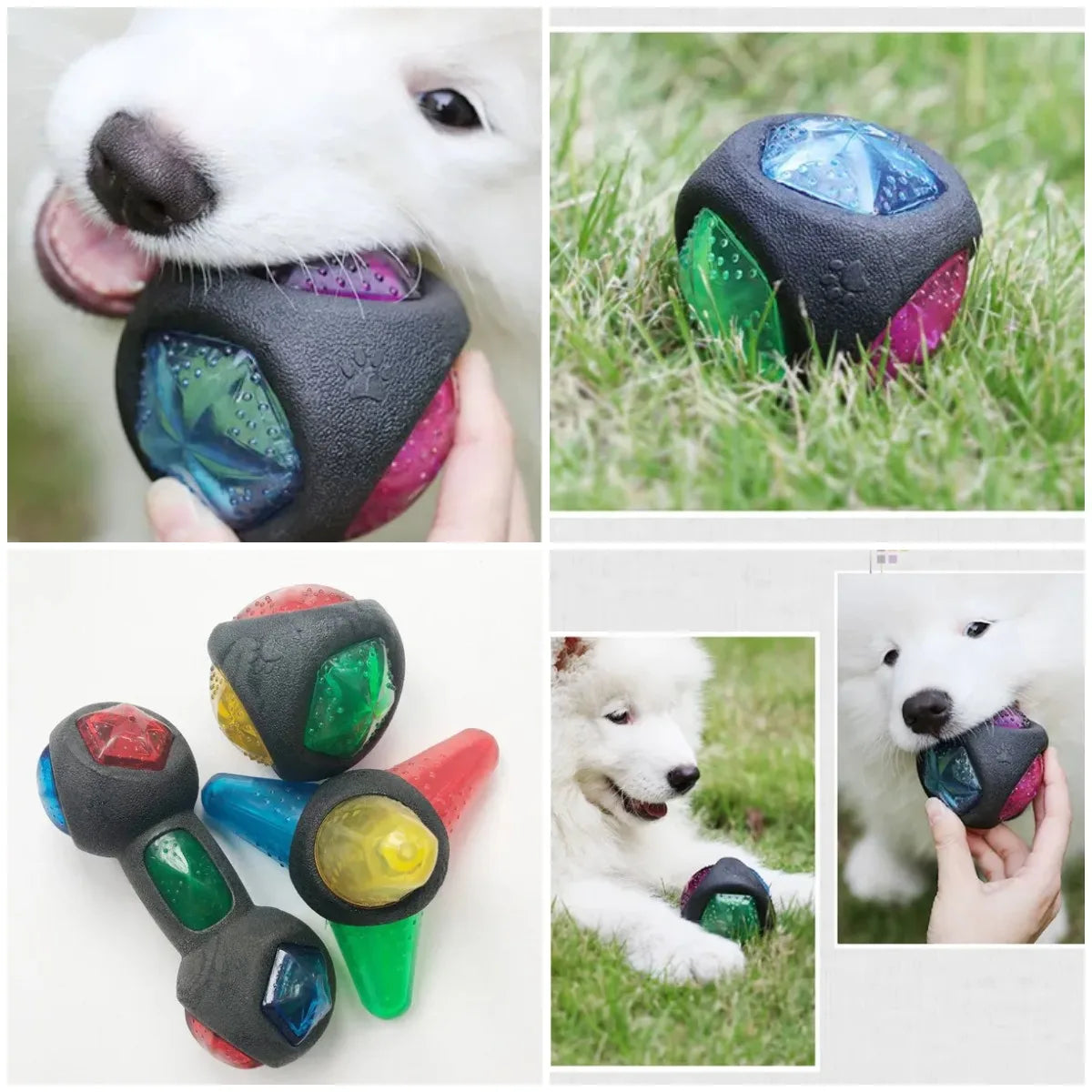 Pet Rubber Bouncing Toy For Dogs Light Up Squeaky Bite Resistant Ball