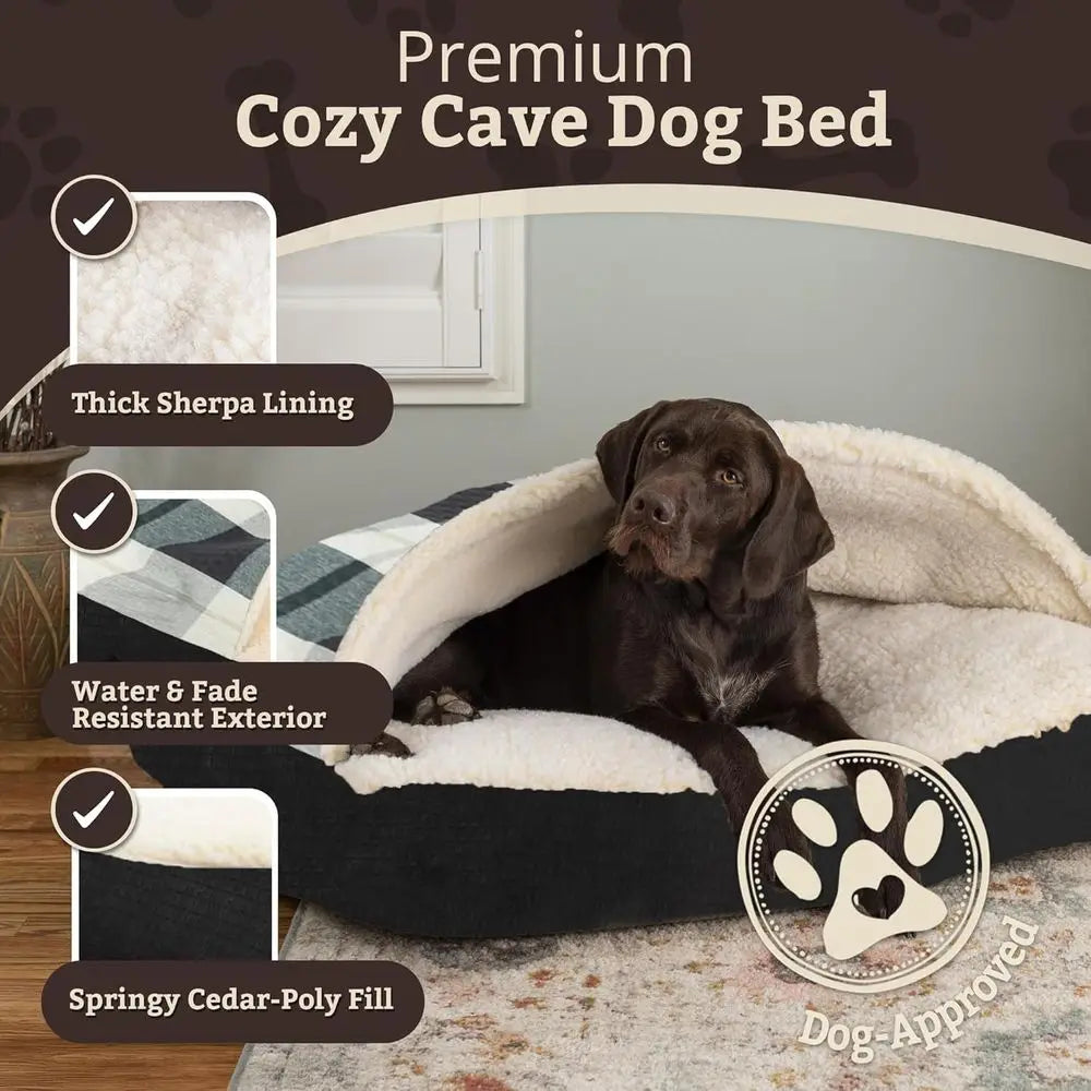 Indoor Cave Dog Bed Covered Calming Burrow With Blanket