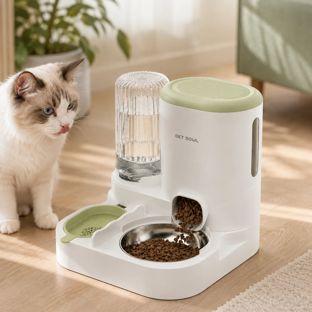 Automatic Pet Feeder And Water Dispenser 2 In 1 Food Bowl Station