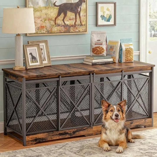 Double Dog Crate Furniture Heavy Duty Kennel For Two Dogs