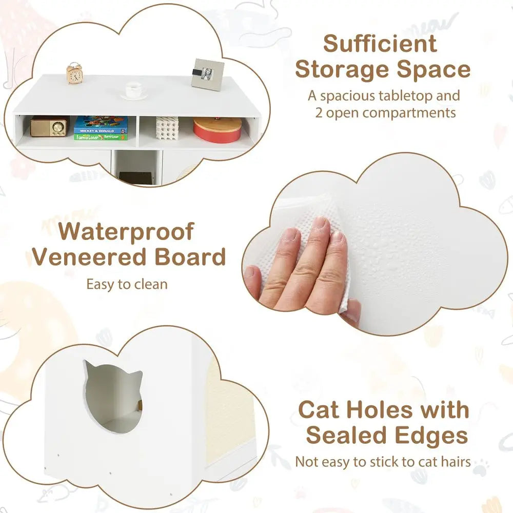 Double Room Cat Litter Box Enclosure With Shelves Scratching Board