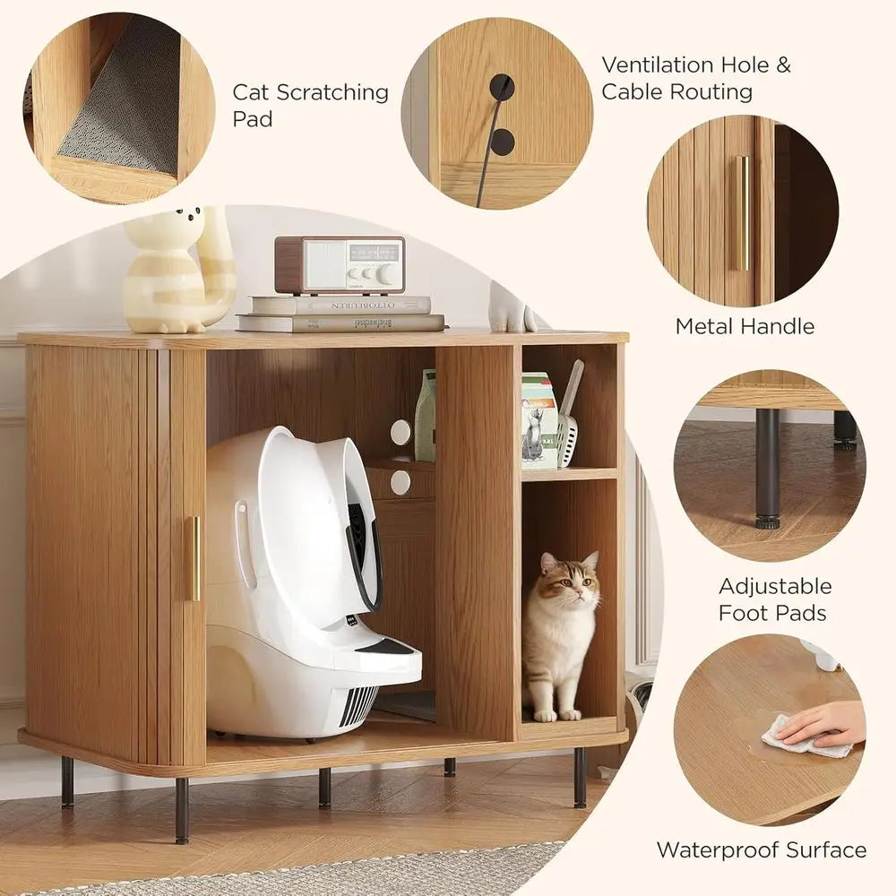 Premium Litter Box Enclosure Charging Dock And Automatic Cleaning Robot