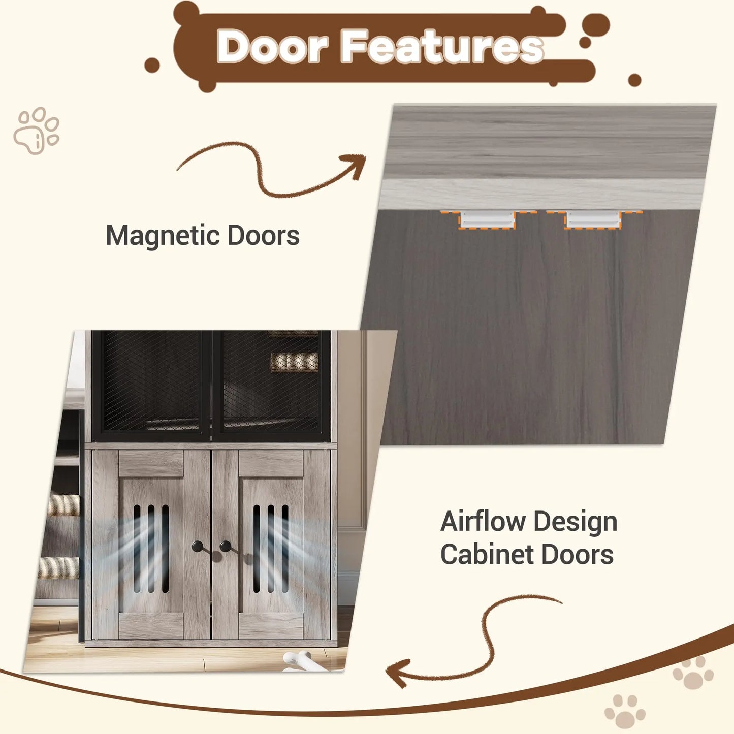 HiMISS Cat Litter Box Furniture Enclosed With Doors Storage Odor Control