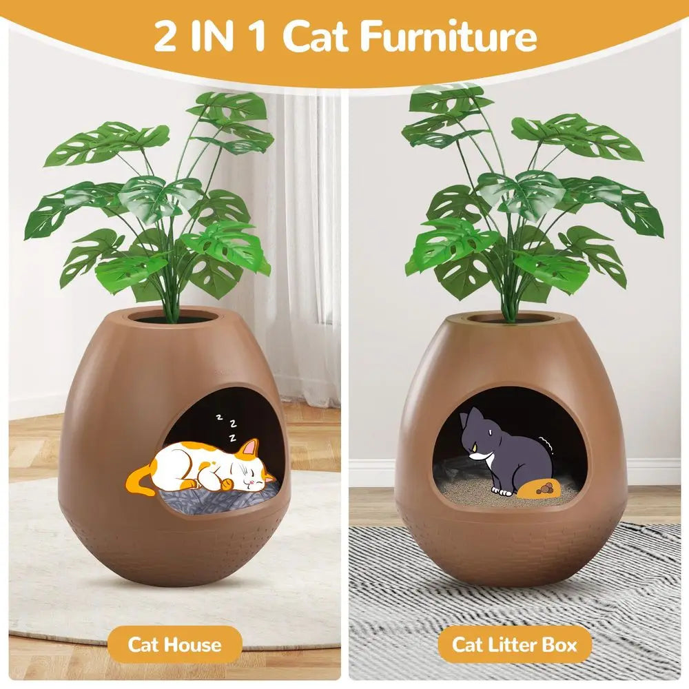 Plant Litter Box Large Cat Enclosure With 4 Litter Liners And Cat Litter Mat