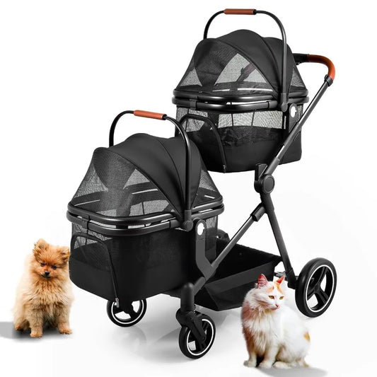 Foldable Double Pet Stroller for Cats and Dogs Lightweight