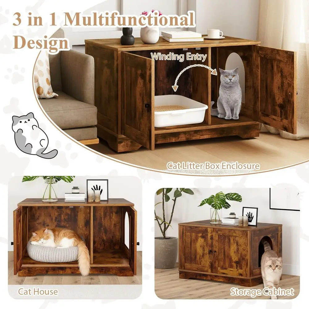 Hidden Cat Litter Cabinet With Odor Removal System