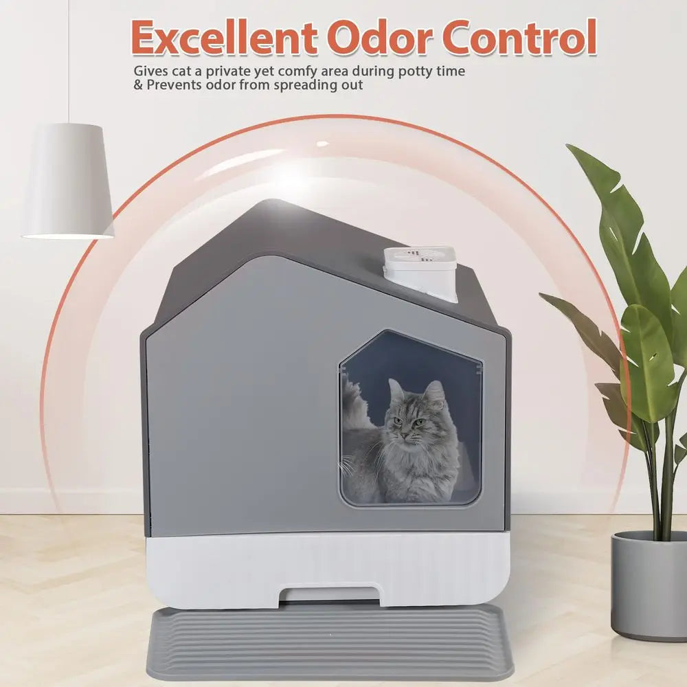 Large Enclosed Cat Litter Box Enclosure With Privacy Mat