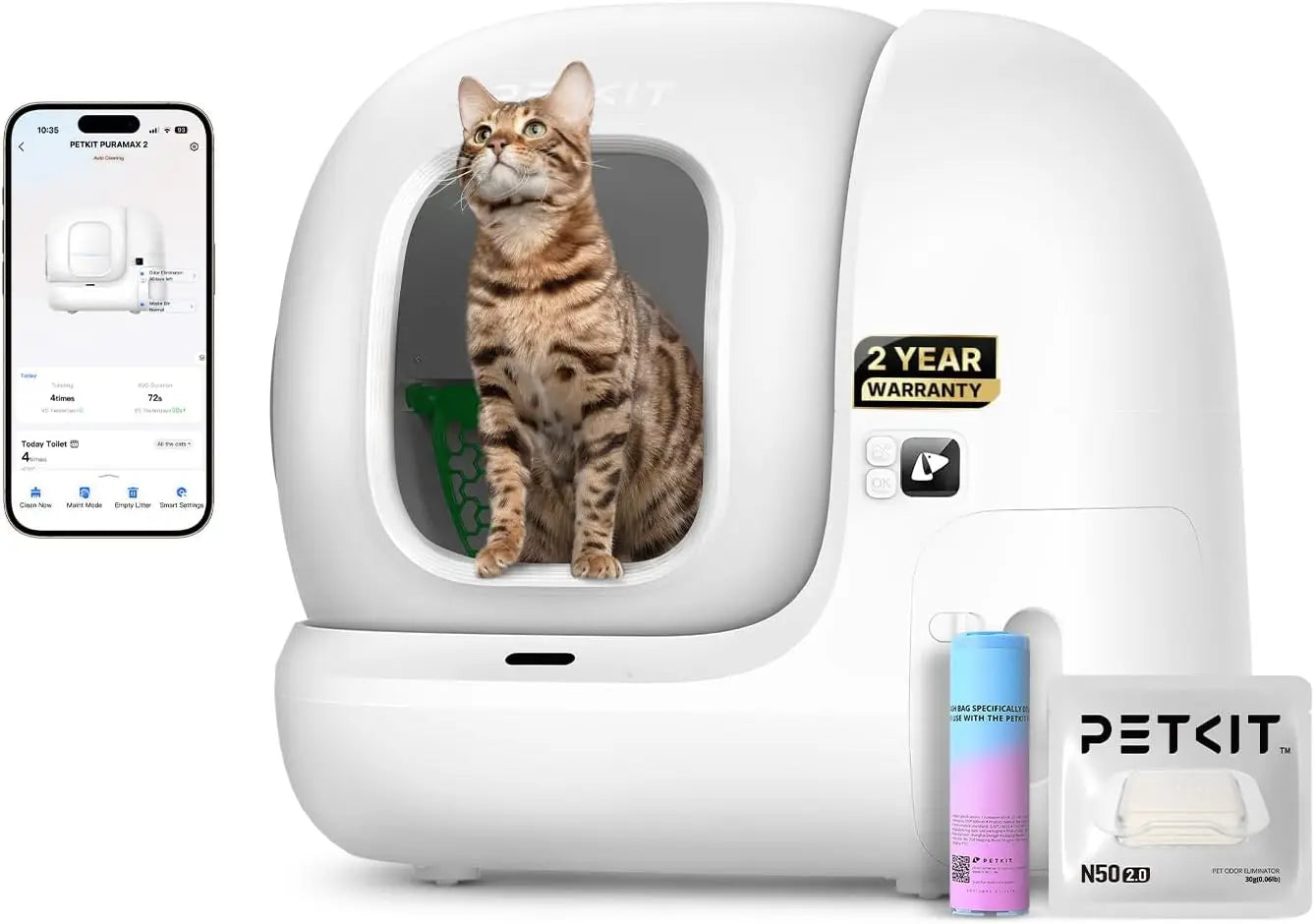 PuraMax 2 Automatic Self Cleaning Cat Litter Box With App Control Safety Sensors