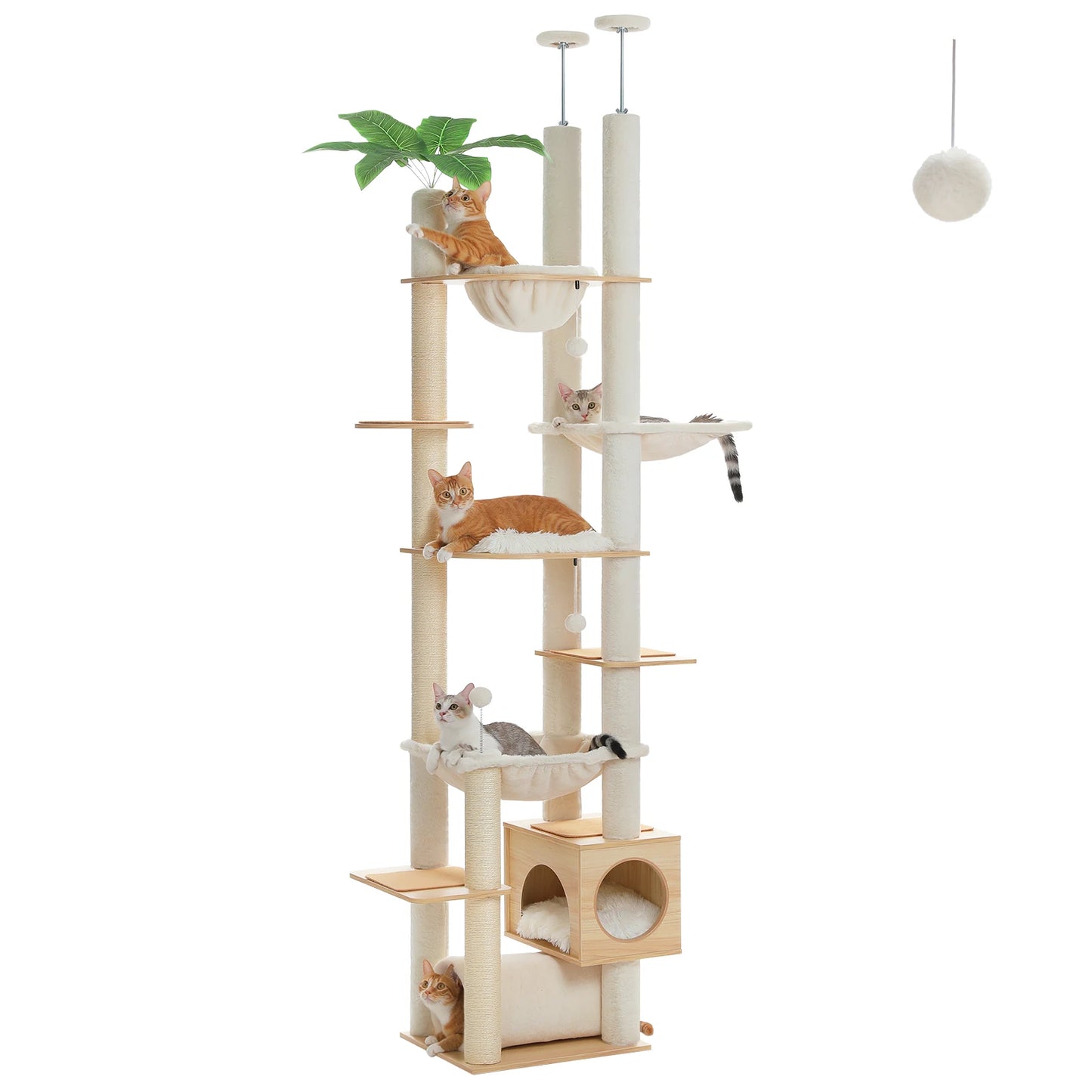PAWZ Road Height Adjustable Wooden Cat Tree Sisal Posts Hammock
