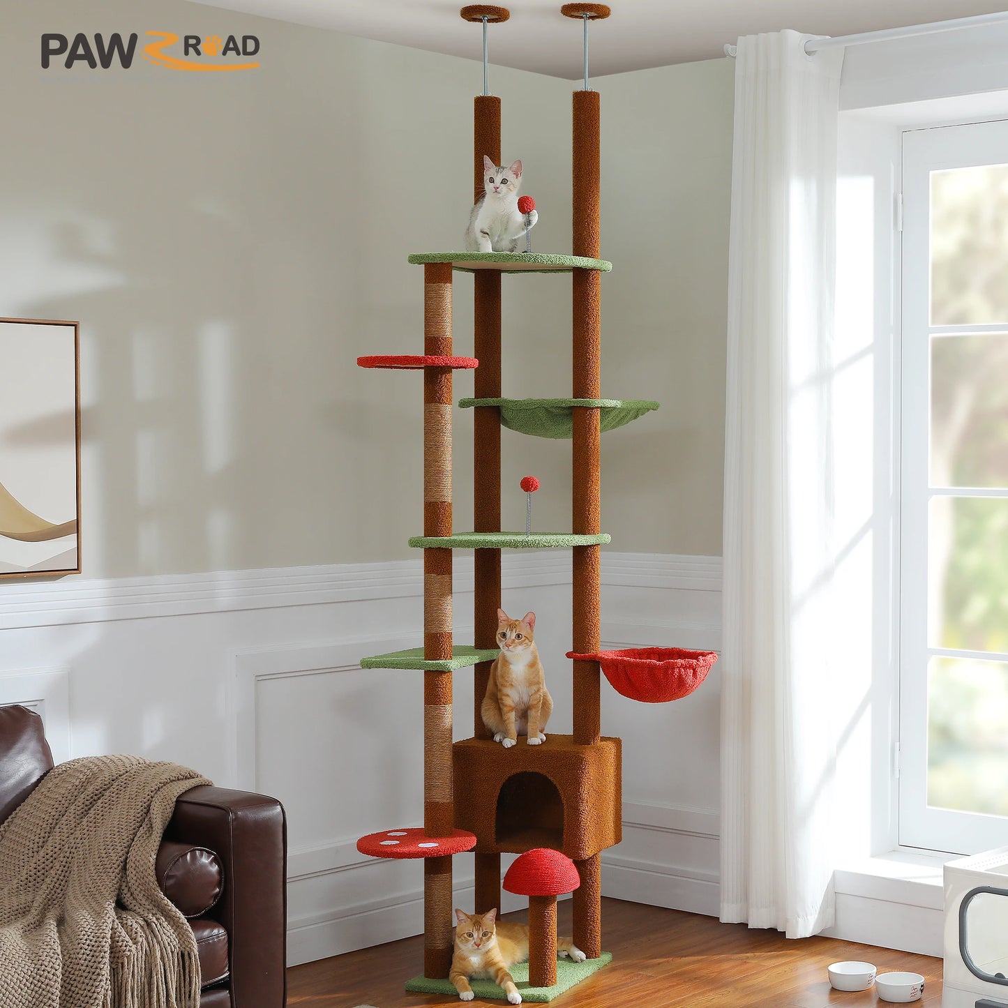 PAWZ Road Height Adjustable Wooden Cat Tree Sisal Posts Hammock