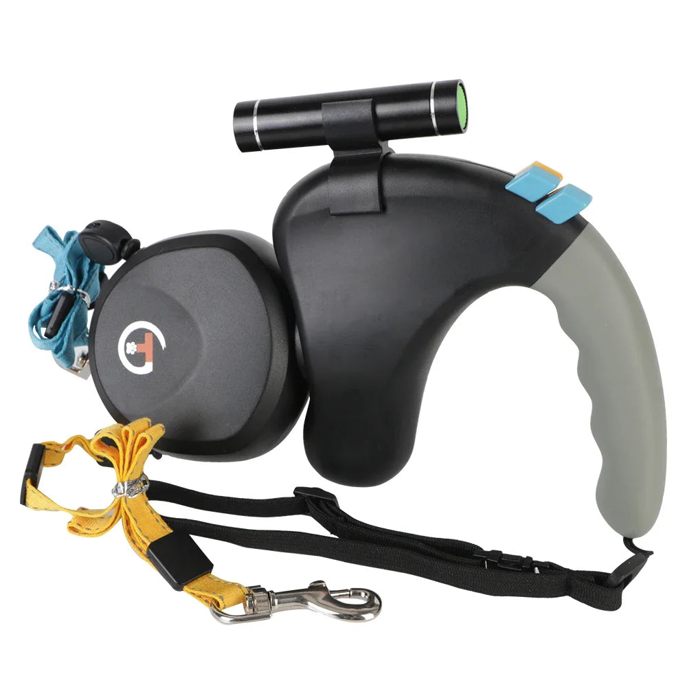 Double Dog Leash Retractable With Light For Walking Two Dogs