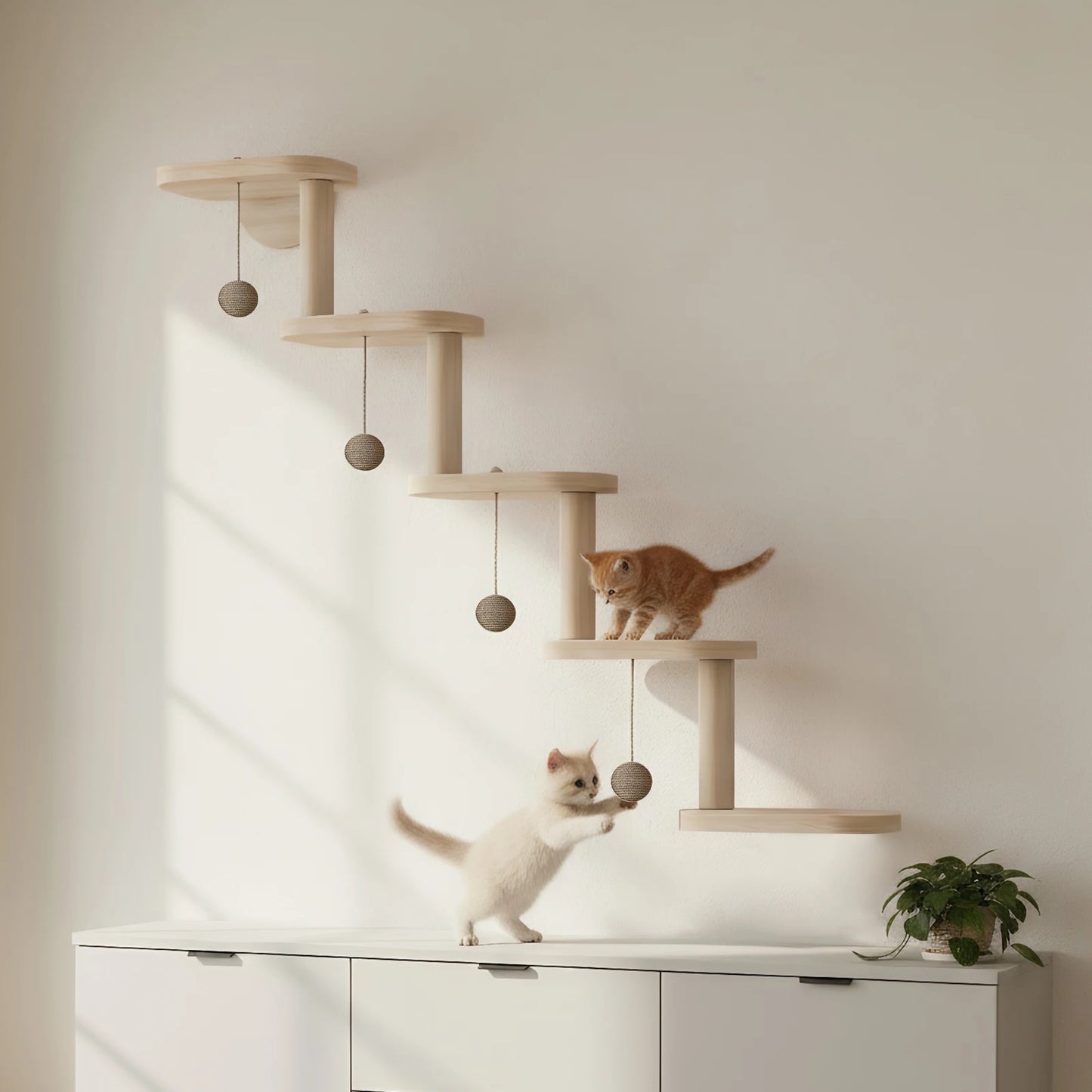 Five Step Wooden Cat Climbing Frame Wall Mounted