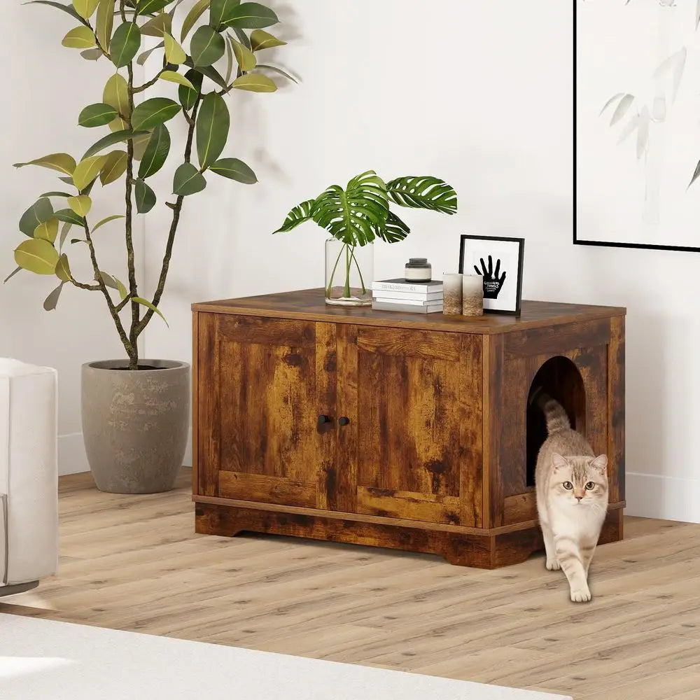 Hidden Cat Litter Cabinet With Odor Removal System