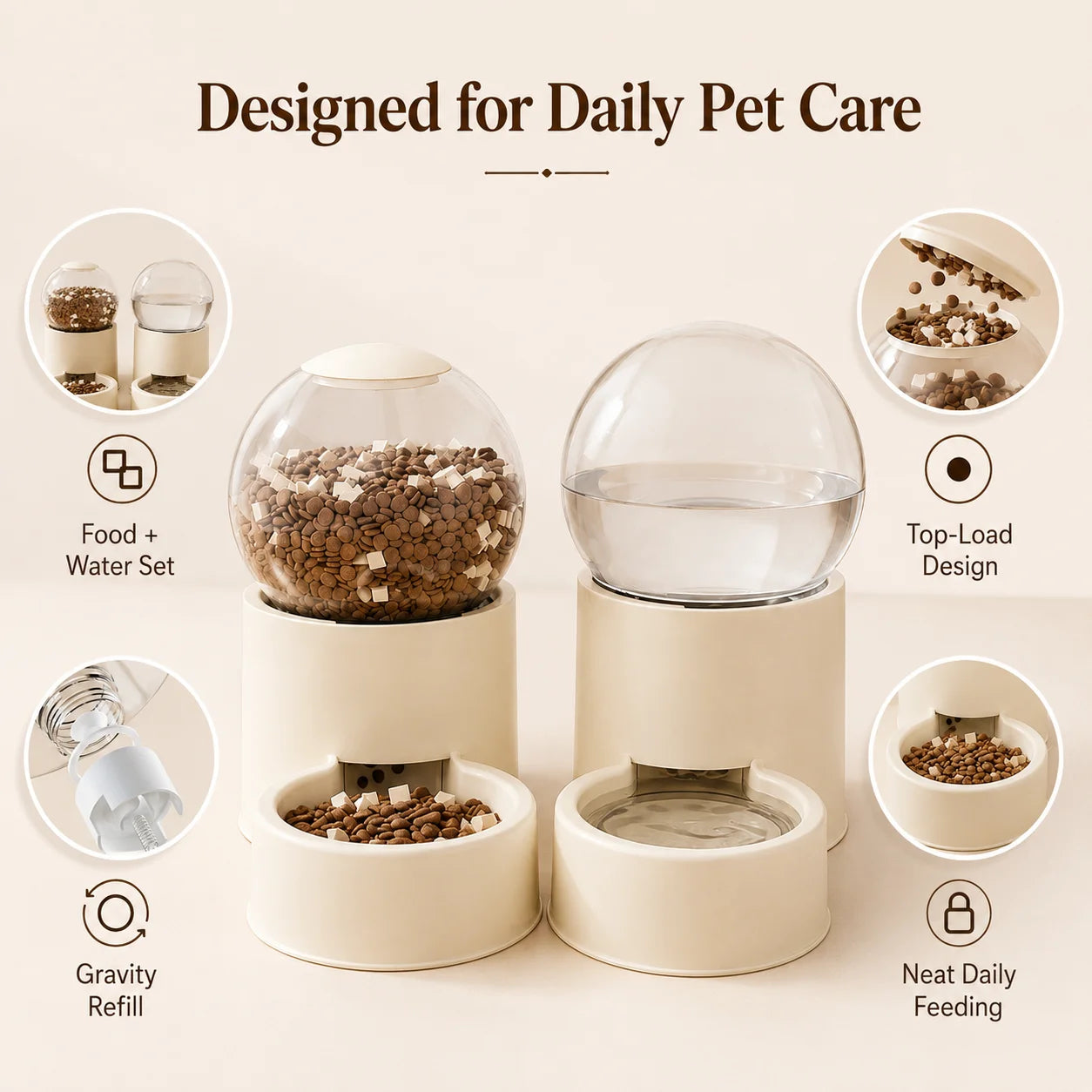 Automatic Gravity Feeder And Water Dispenser For Cats Spill Proof