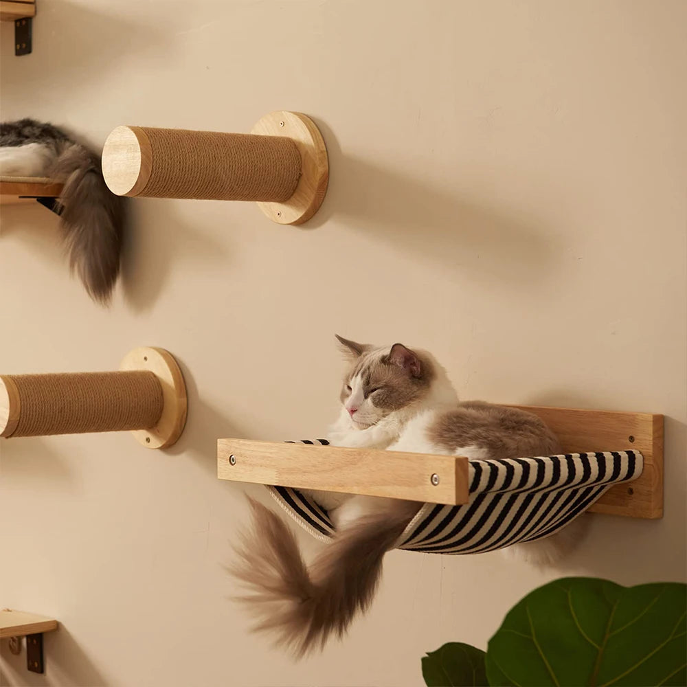 PETRAVEL Cat Wall Mounted 3-Piece Hammock And Scratching Post Set